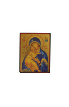 Vierge de vladimir bleue - icone doree a la feuille 12x9,6 cm -  636.63