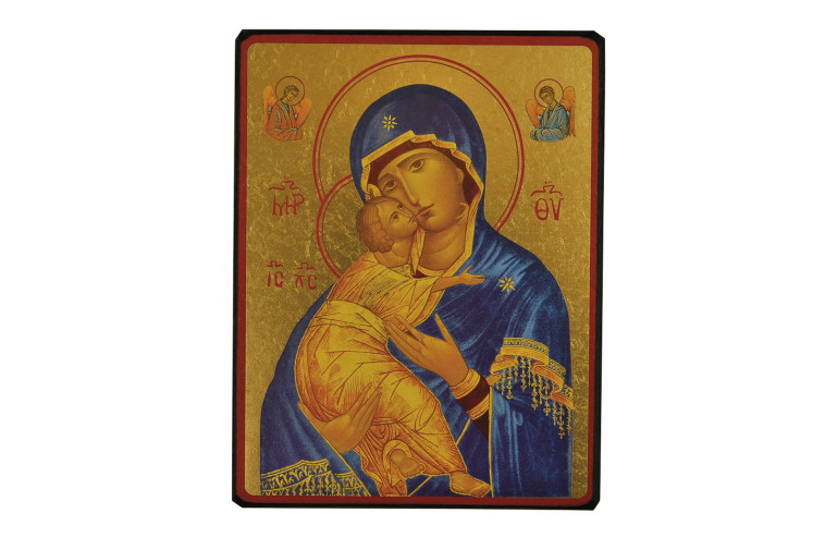 VIERGE DE VLADIMIR BLEUE - ICONE DOREE A LA FEUILLE 12X9,6 CM -  636.63 -   - CLEMENCES