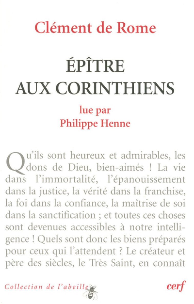 CLÉMENT DE ROME : ÉPÎTRE AUX CORINTHIENS - Philippe Henne - CERF