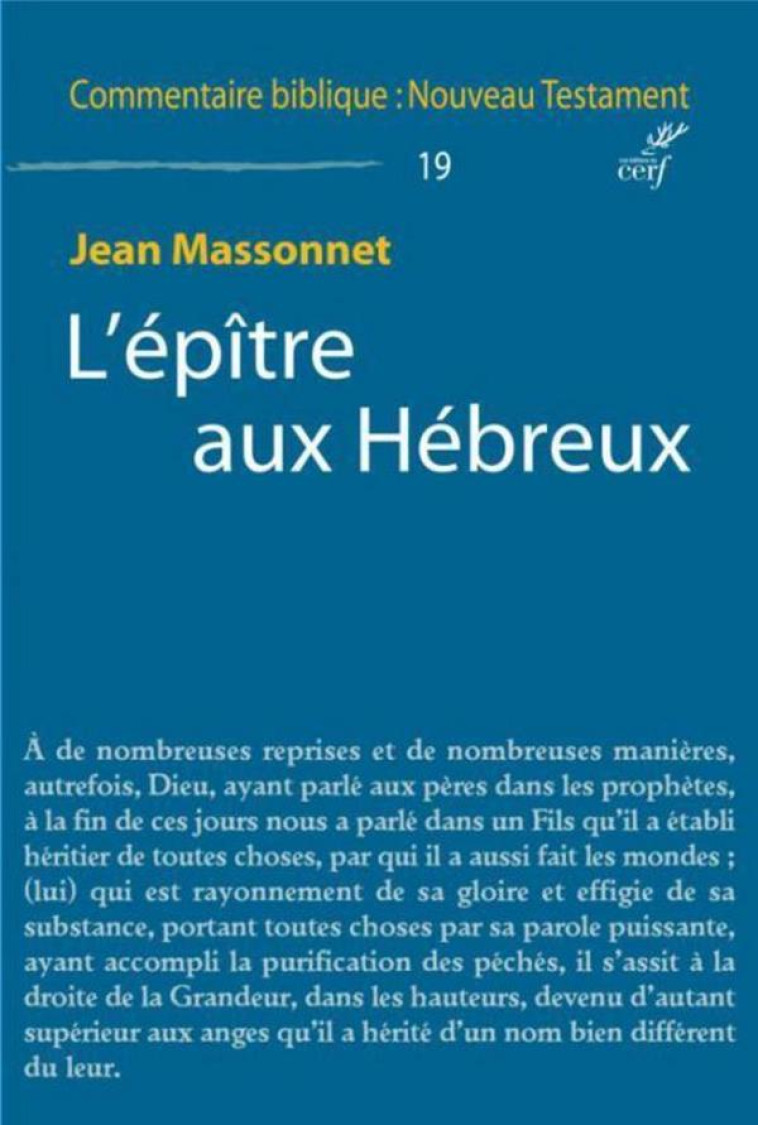 L-EPITRE AUX HEBREUX - MASSONNET JEAN - Cerf