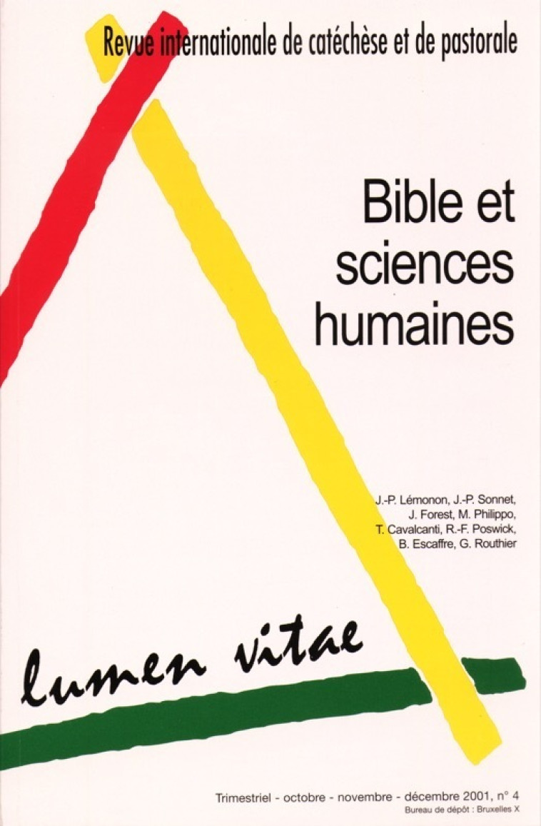 LUMEN VITAE 2001/4 BIBLE ET SCIENCES HUMAINES -  Collectif - RIRTP