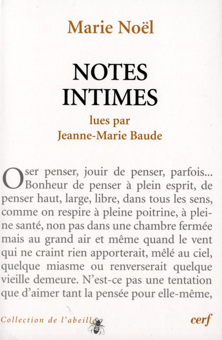 NOTES INTIMES - MARIE NOEL - CERF