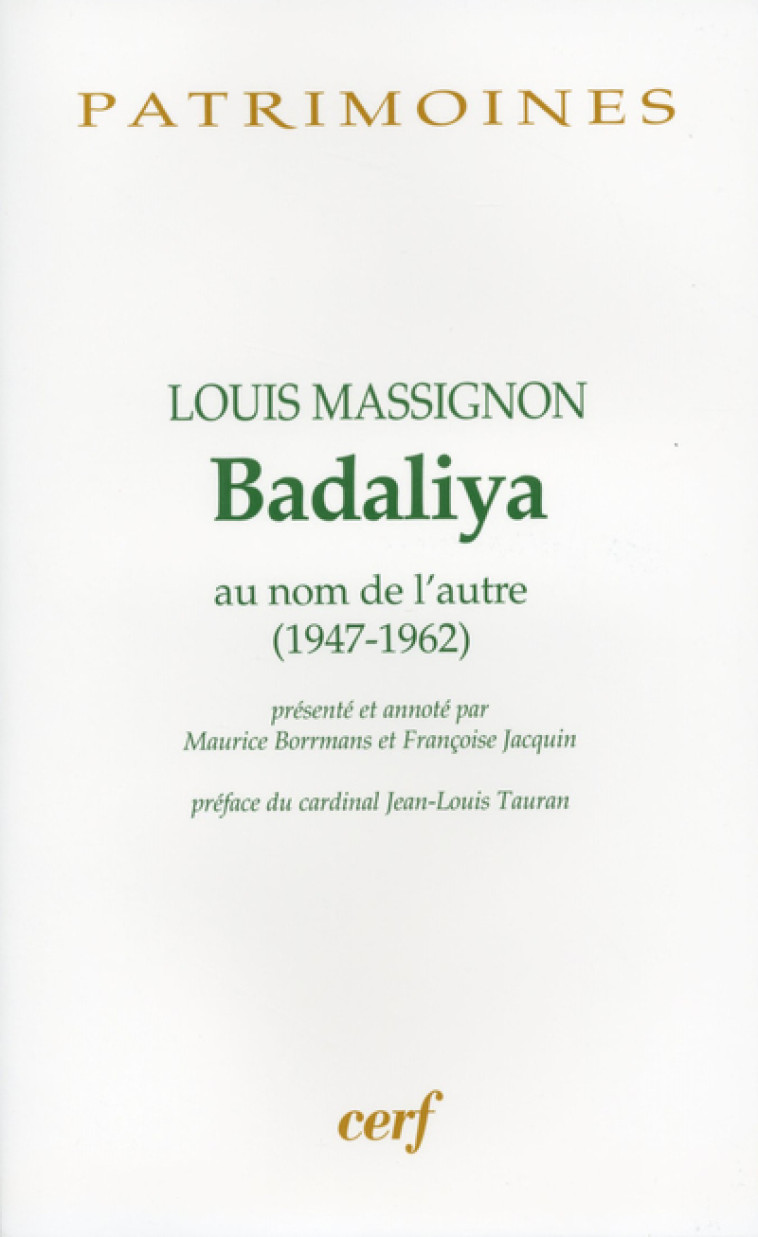 BADALIYA - Massignon Louis, MASSIGNON LOUIS  - CERF