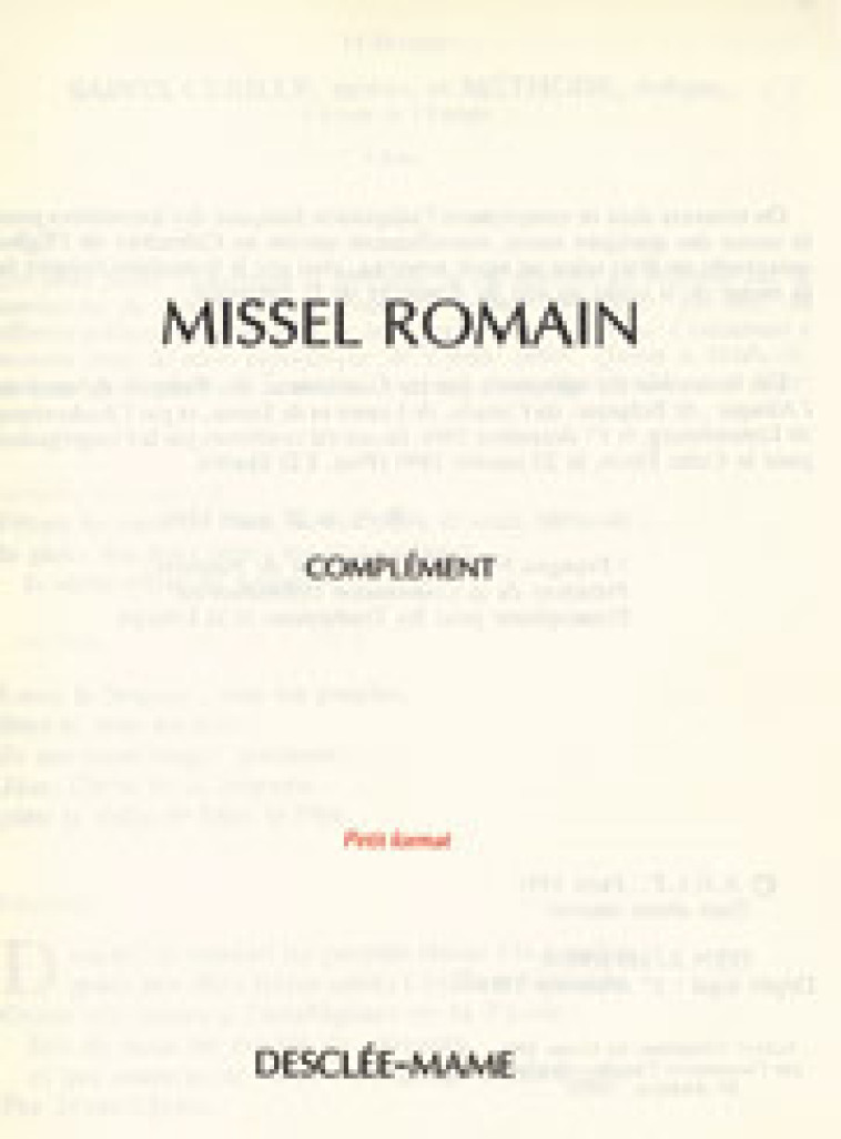 COMPLEMENT AU MISSEL ROMAIN / PF - A.E.L.F. A.E.L.F. - MAME DESCLEE