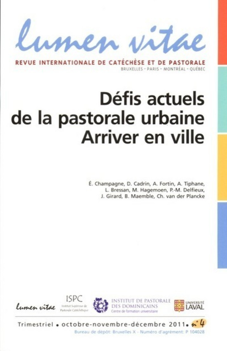 Défis actuels de la pastorale urbaine. Arriver en ville - Collectif  - LUMEN VITAE