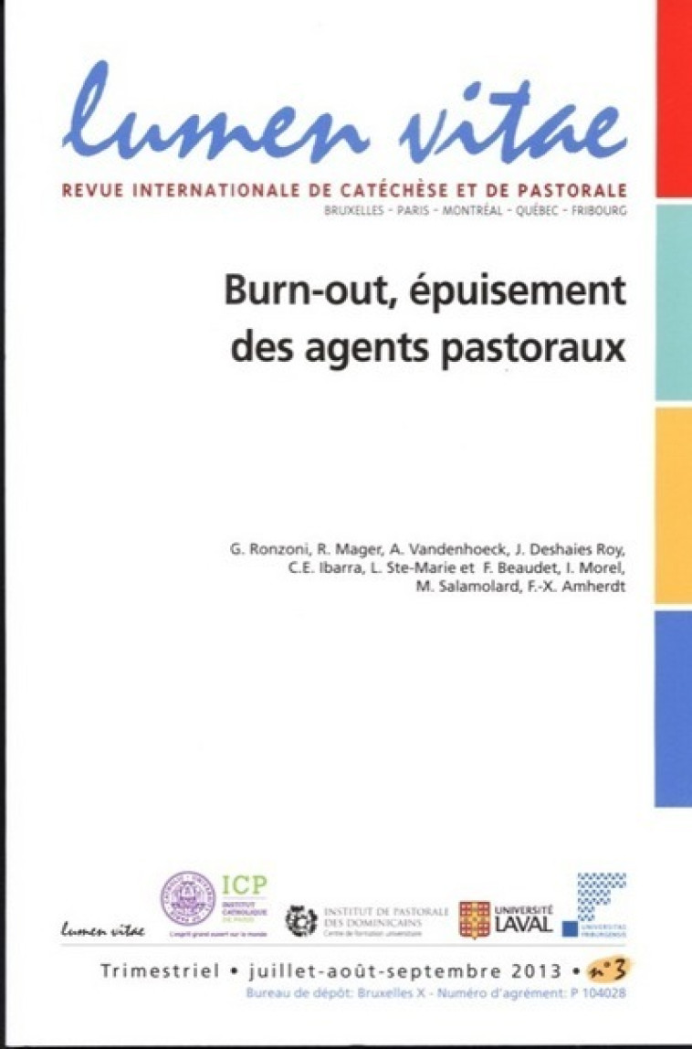 Burn-out, épuisement des agents pastoraux - Collectif  - LUMEN VITAE