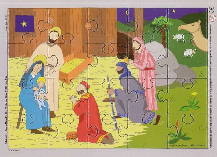 Puzzle sur planche 20 pièces - La nativité - Cyrille GUERIN - MADE FOR KTO