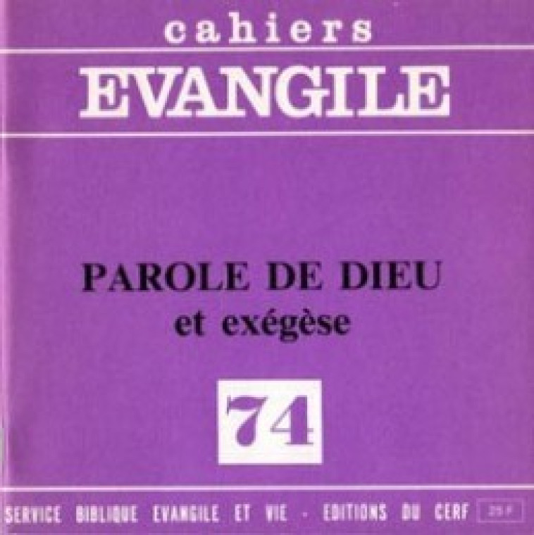 CE-74. Parole de Dieu et Exégèse - Pierre Buis - CERF