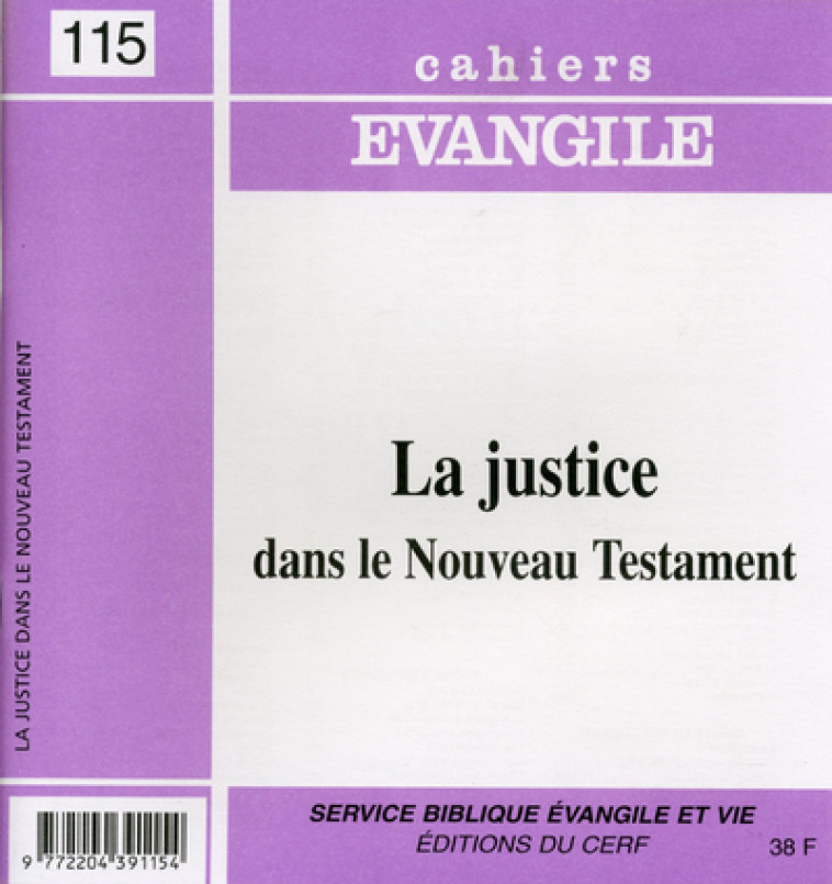 CE-115. La justice dans le Nouveau Testament - Pierre Deberge - CERF