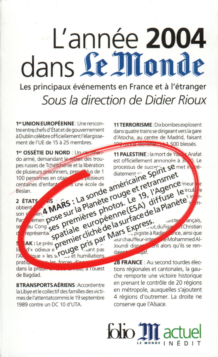 L'ANNEE 2004 DANS LE MONDE - LES PRINCIPAUX EVENEMENTS EN FRANCE ET A L'ETRANGER -  Collectifs - FOLIO