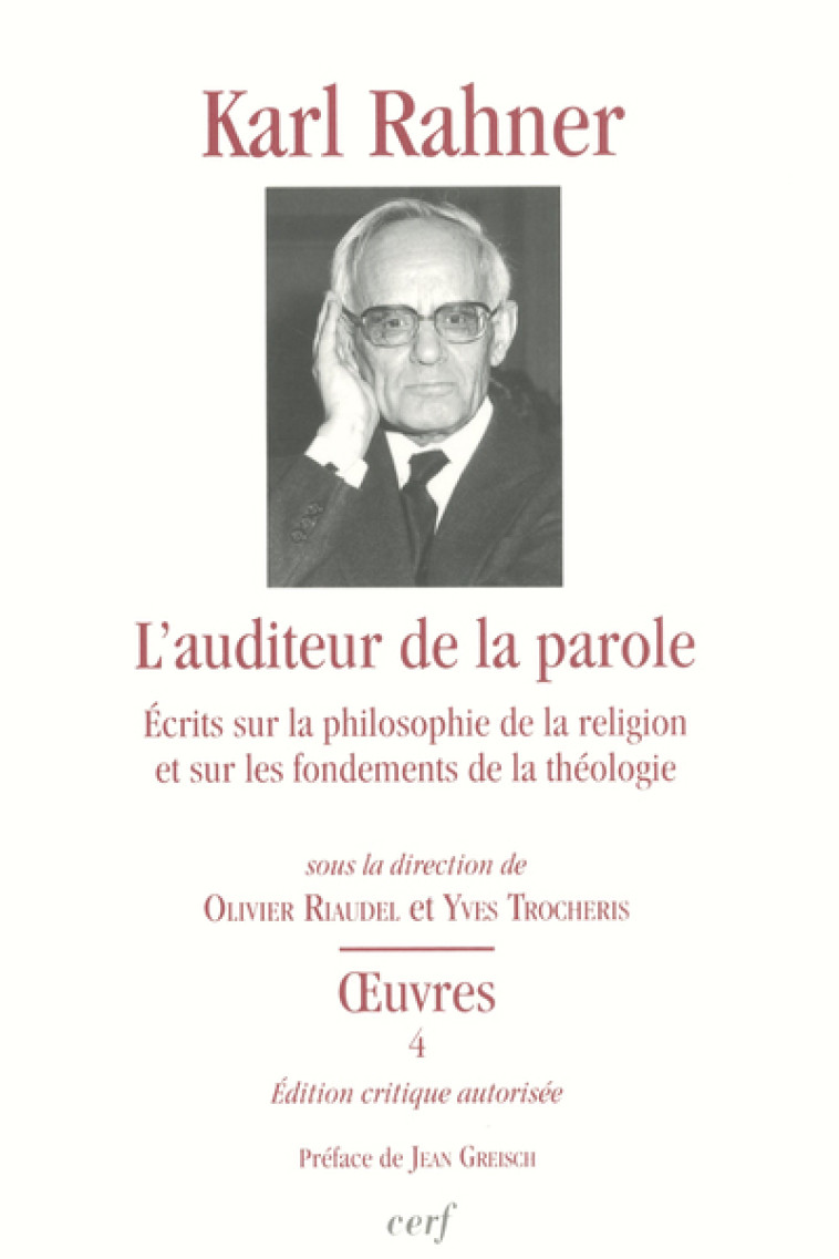 L'AUDITEUR DE LA PAROLE - Karl Rahner,  RAHNER KARL - CERF