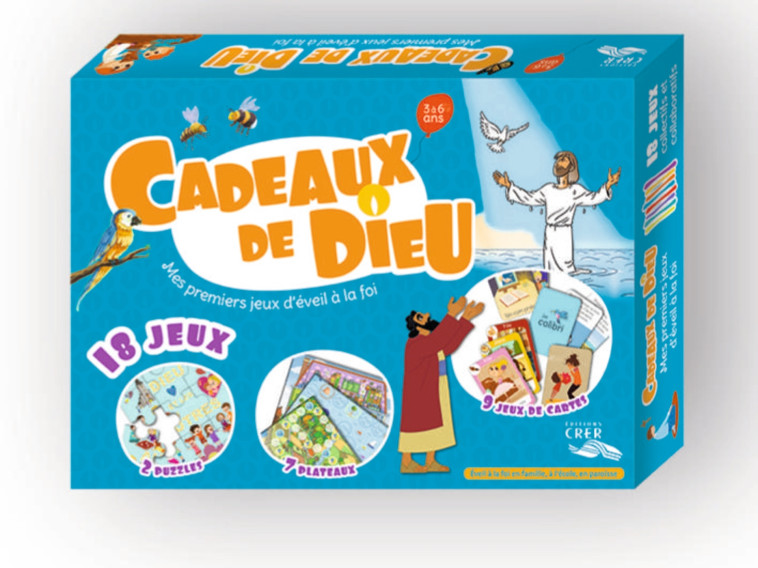 Cadeaux de Dieu - Boîte de 18 jeux - DIRECTION DIOCÉSAINE DE L'ENSEIGNEMENT CATHOLIQUE DES CÔTES D'ARMOR DIRECTION DIOCÉSAINE DE L'ENSEIGNEMENT CATHOLIQUE DES CÔTES D'ARMOR, SERVICE DE PASTORALE DIOCÉSAINE FAMILIALE DU MANS SERVICE DE PASTORALE DIOCÉSAINE