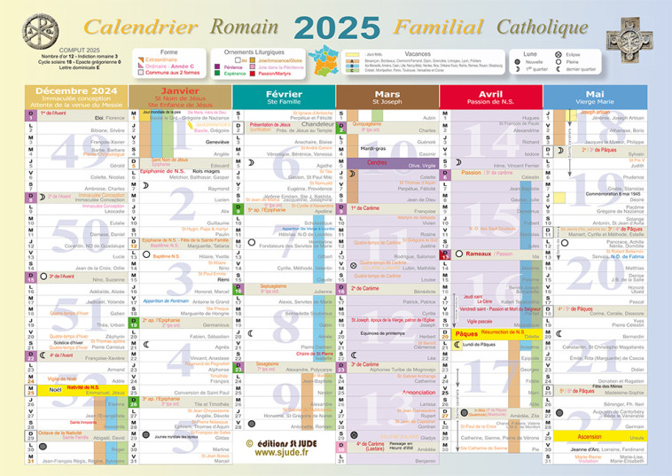 Calendrier familial catholique romain 2025 grand format - St Jude Equipe éditoriale  - SAINT JUDE