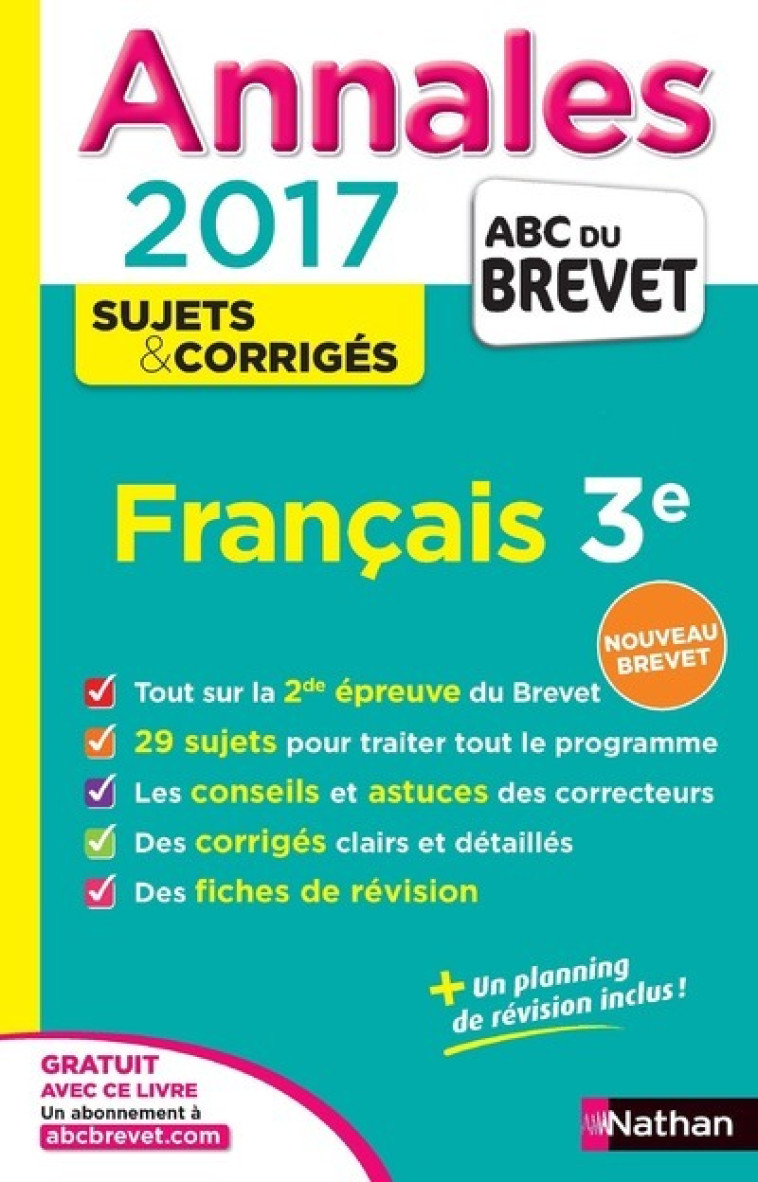 Annales Brevet 2017 - Français - Corrigé - Thomas Bouhours - NATHAN