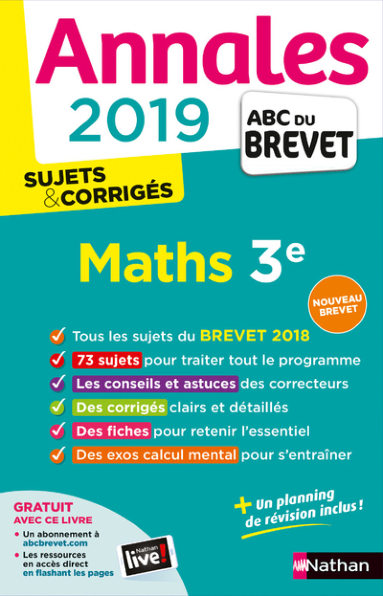 Annales Brevet 2019 Maths - Corrigé - Carole Feugère - NATHAN