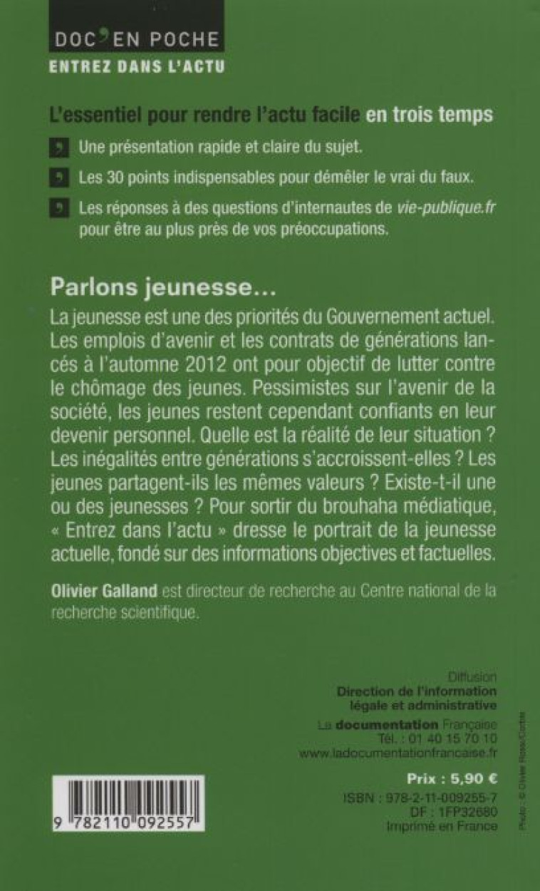 Parlons jeunesse en 30 questions -  Galland Olivier - DOC FRANCAISE