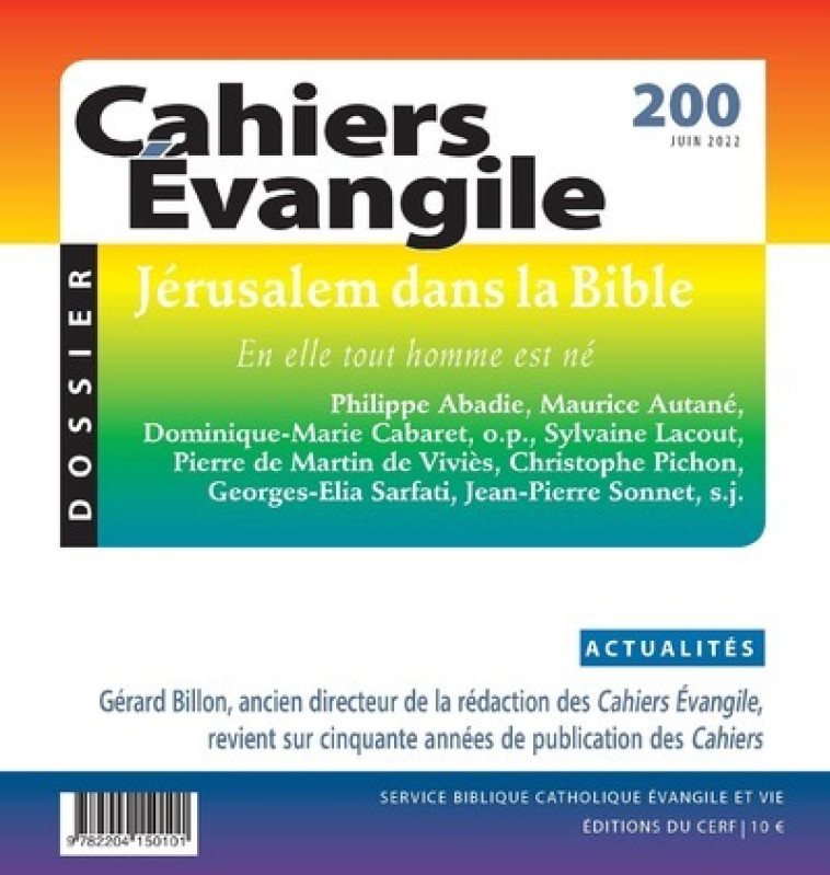 CAHIERS EVANGILE - N 200 JERUSALEM DANS LA BIBLE -  Collectif - CERF