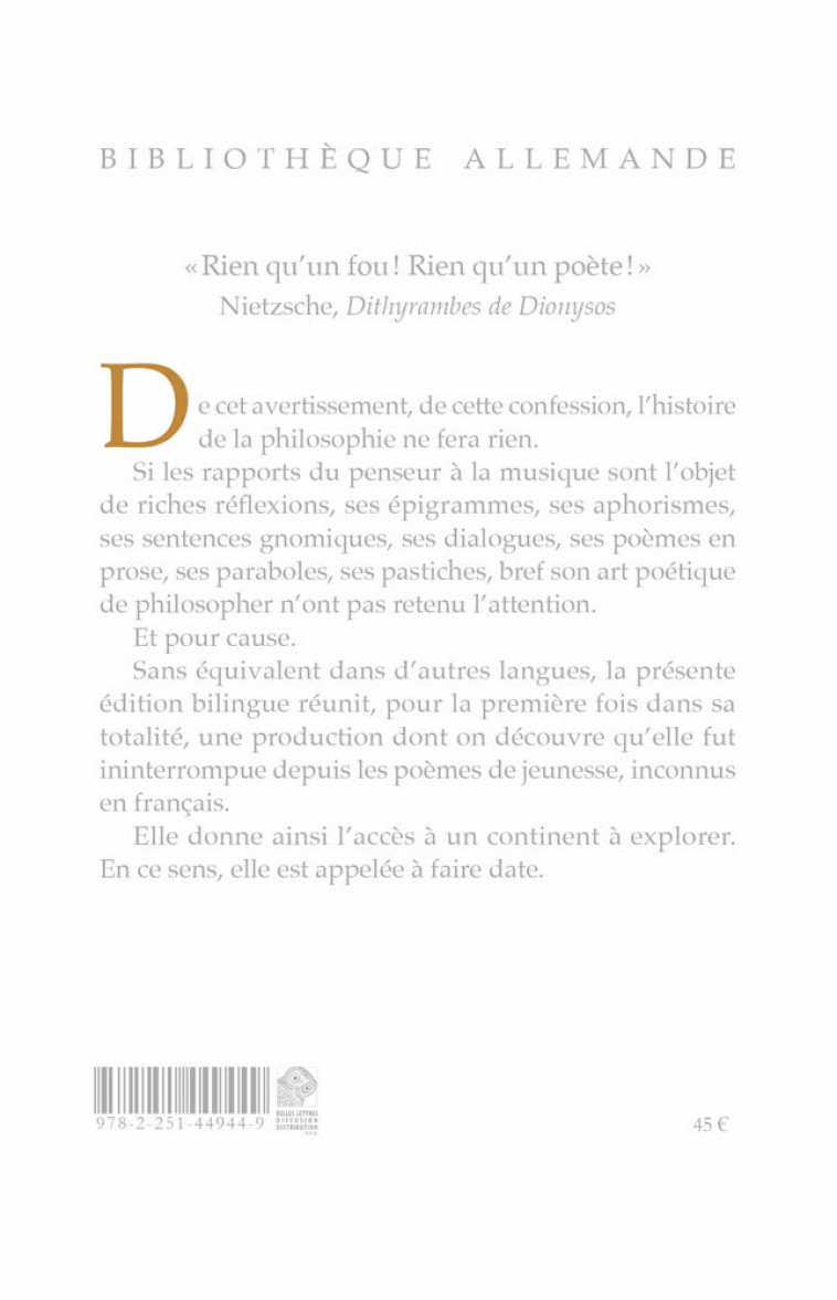 Poèmes complets - Friedrich Nietzsche - BELLES LETTRES