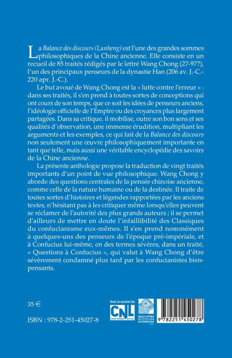 Balance des discours -  Wang Chong - BELLES LETTRES