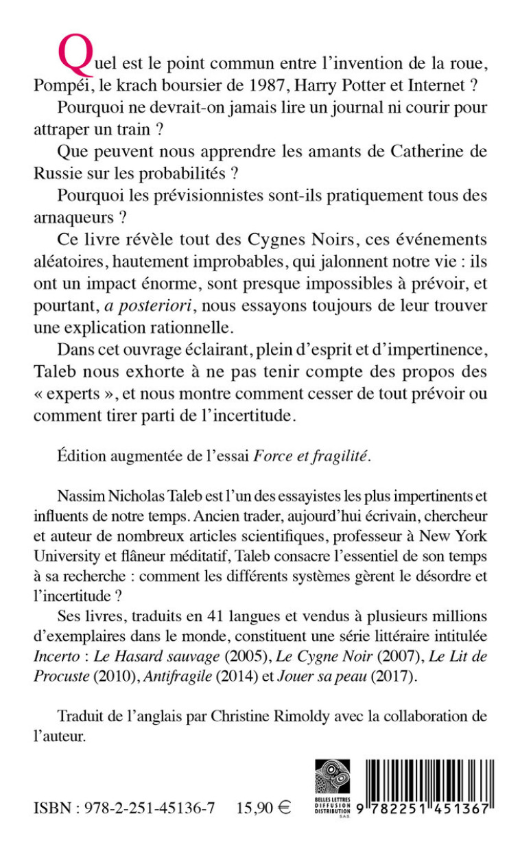 Le Cygne noir [format poche] - Nassim Nicholas Taleb - BELLES LETTRES