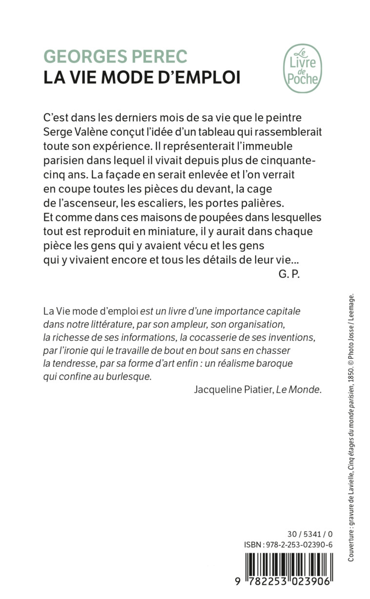 La Vie mode d'emploi - Georges Perec - LGF