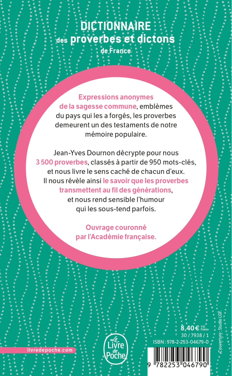 Dictionnaire des proverbes et dictons de france - Jean-Yves Dournon - LGF