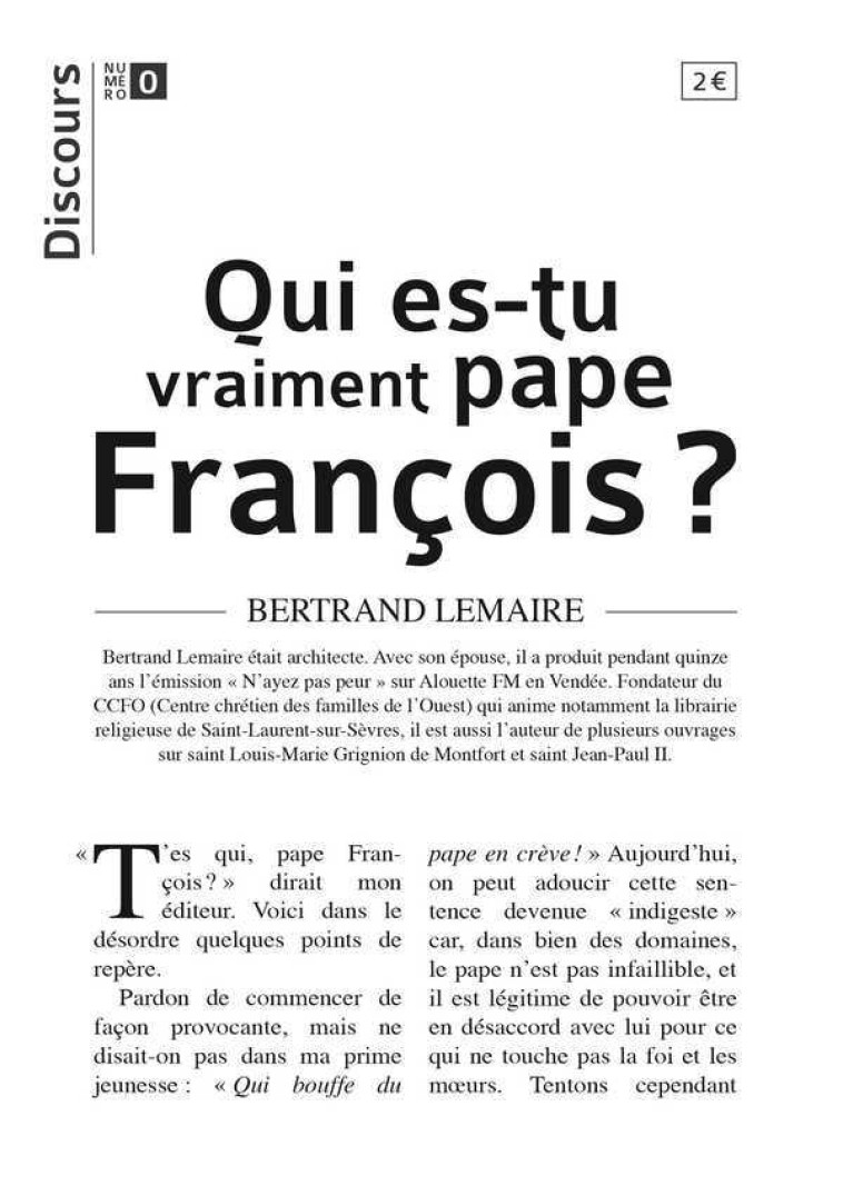 Discours n°0 - Qui es-tu vraiment pape François ? - Bertrand LEMAIRE - TEQUI