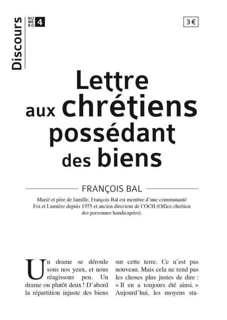 Discours n°4 - Lettre aux chrétiens possédant des biens - François BAL - TEQUI