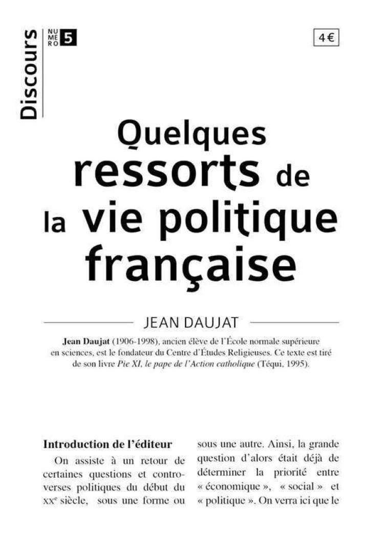 Discours n°5 - Quelques ressorts de la vie politique française - Jean Daujat - TEQUI