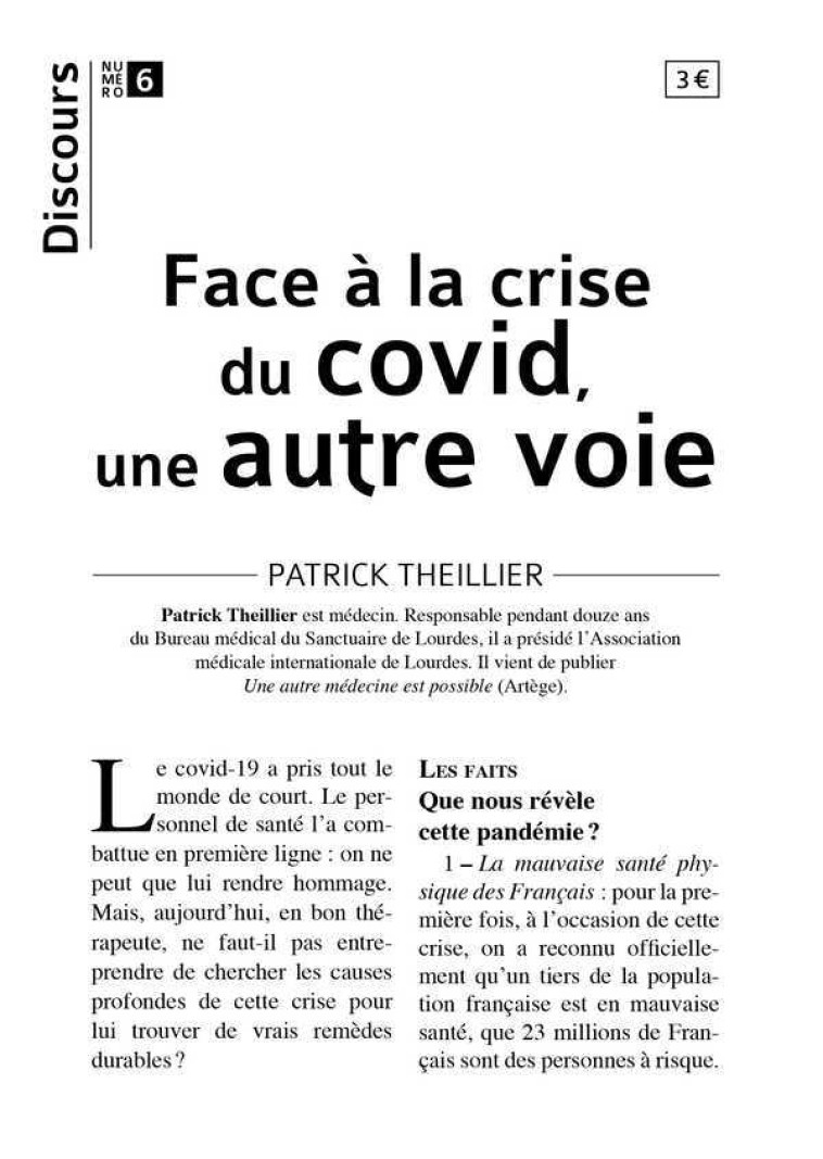 Discours n°6 - Face à la crise du covid, une autre voie - Patrick Theillier - TEQUI