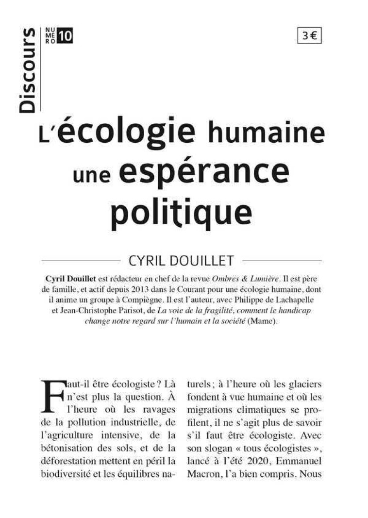 Discours n°10 - L'écologie humaine une espérance politique - Cyril Douillet - TEQUI