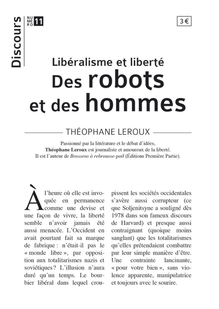 Discours n°11 - Libéralisme et liberté - Des robots et des hommes  - Théophane Leroux - TEQUI