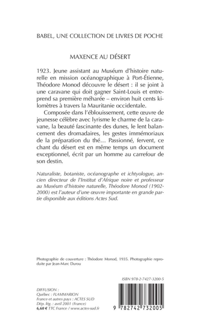 Maxence au désert - Théodore Monod - ACTES SUD