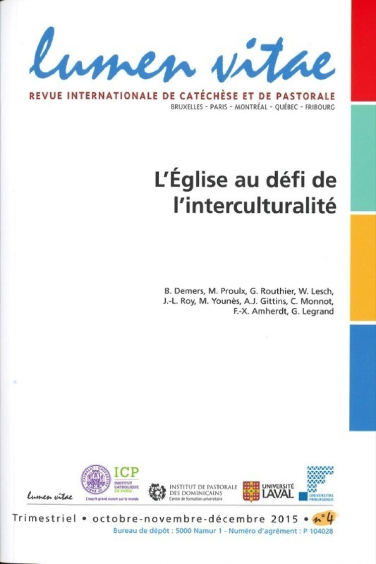 L'Eglise au défi de l'interculturalité 2015/4 -  Collectif - LUMEN VITAE