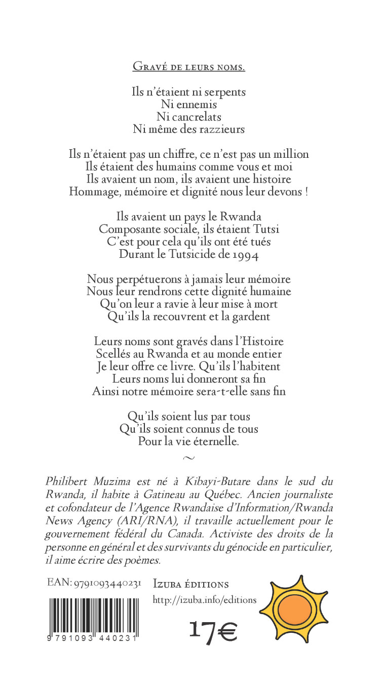 Imbibé de leur sang, gravé de leurs noms - Philibert Muzima - IZUBA