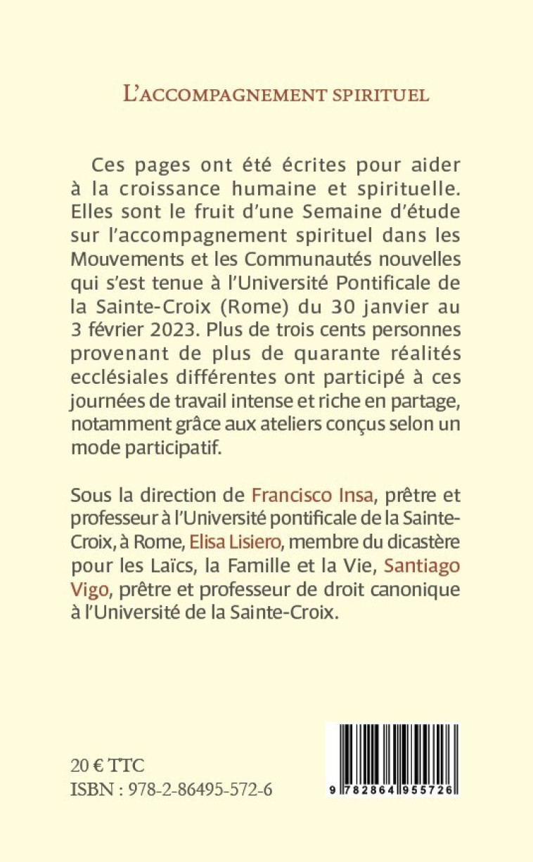 L'accompagnement spirituel dans les mouvements et les nouvelles communautés - Francisco Insa - LAURIER