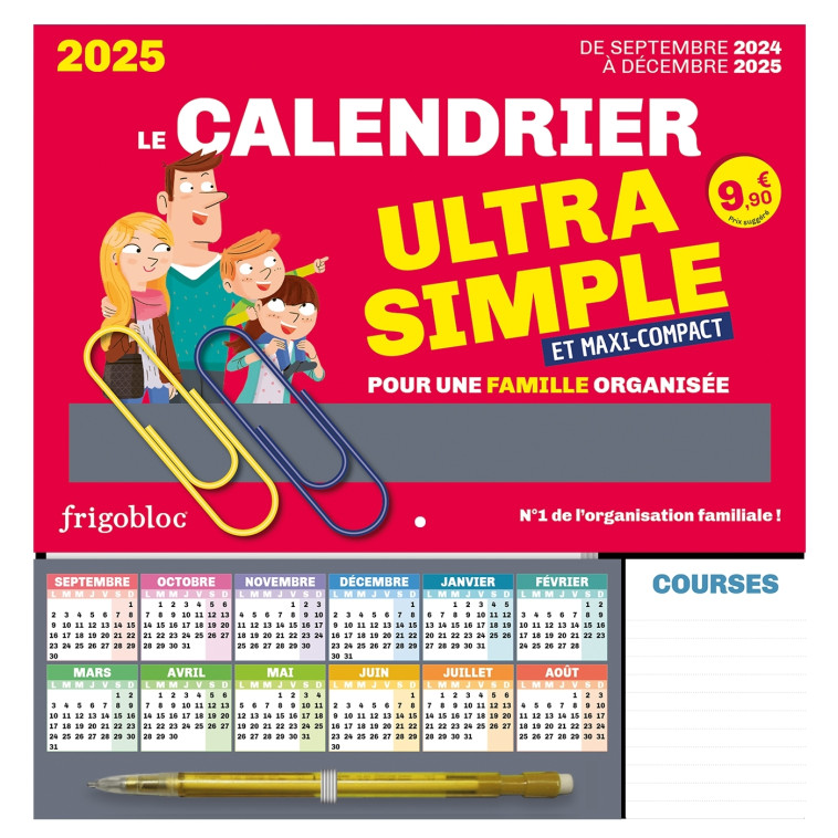 Frigobloc Le mini calendrier Ultra Simple pour une famille organisée ! (de sept. 2024 à déc. 2025) -   - PLAY BAC